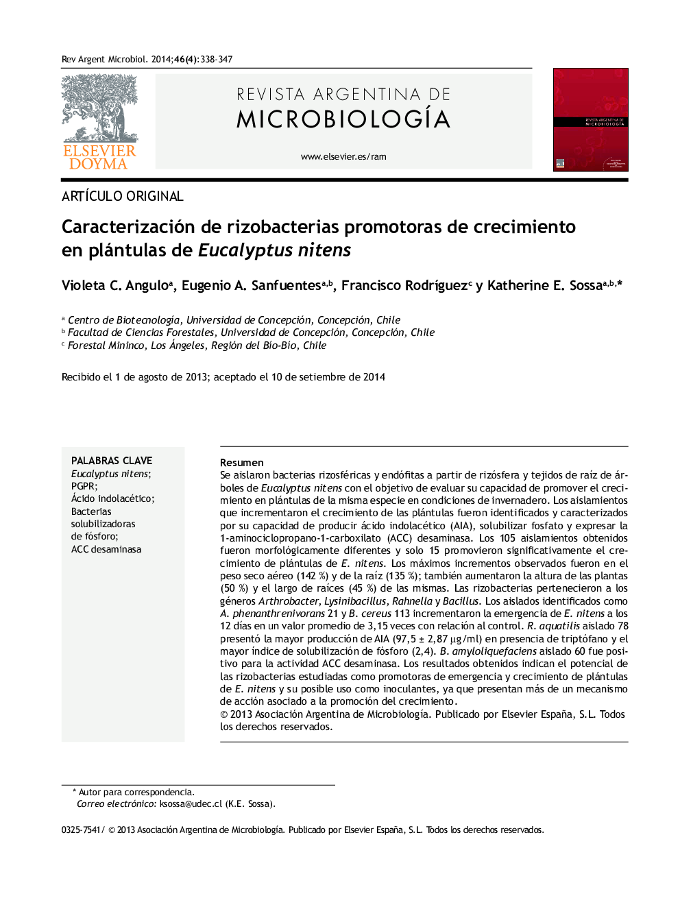 Caracterización de rizobacterias promotoras de crecimiento en plántulas de Eucalyptus nitens