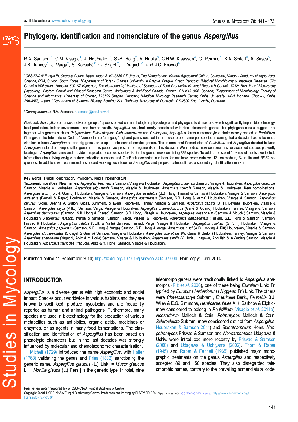 Phylogeny, identification and nomenclature of the genus Aspergillus 