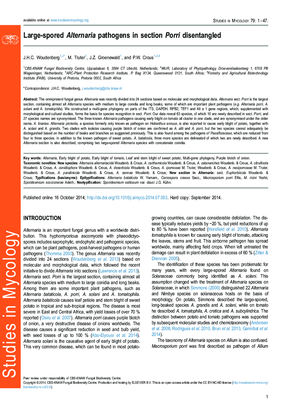 Large-spored Alternaria pathogens in section Porri disentangled 