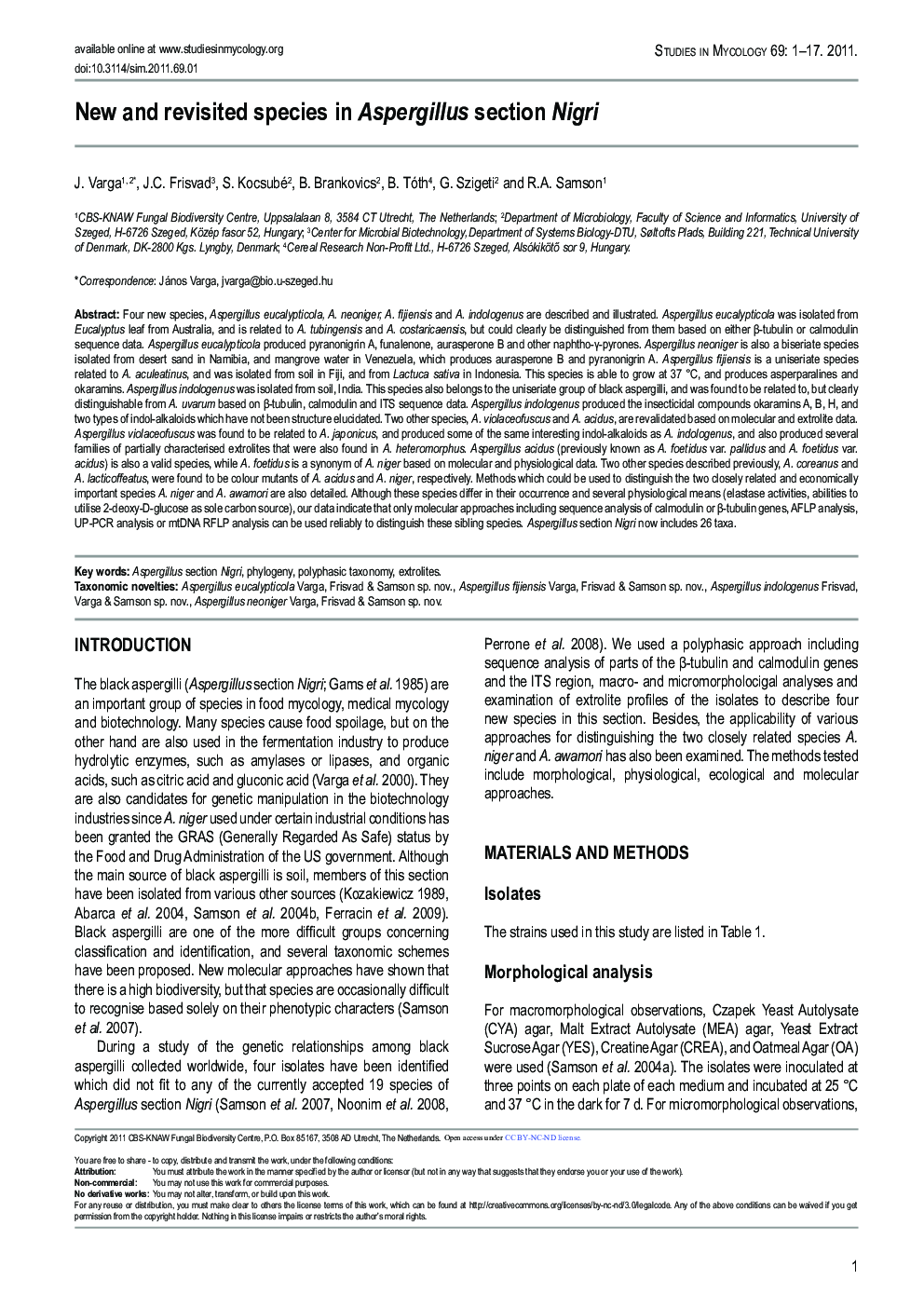 New and revisited species in Aspergillus section Nigri 