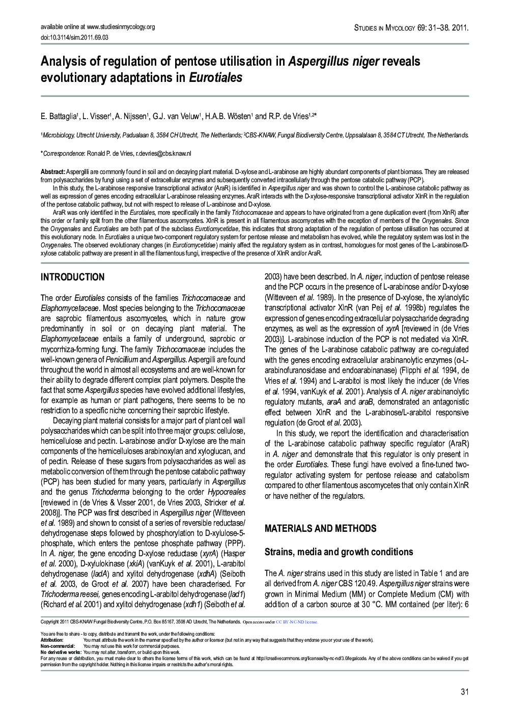 Analysis of regulation of pentose utilisation in Aspergillus niger reveals evolutionary adaptations in Eurotiales 