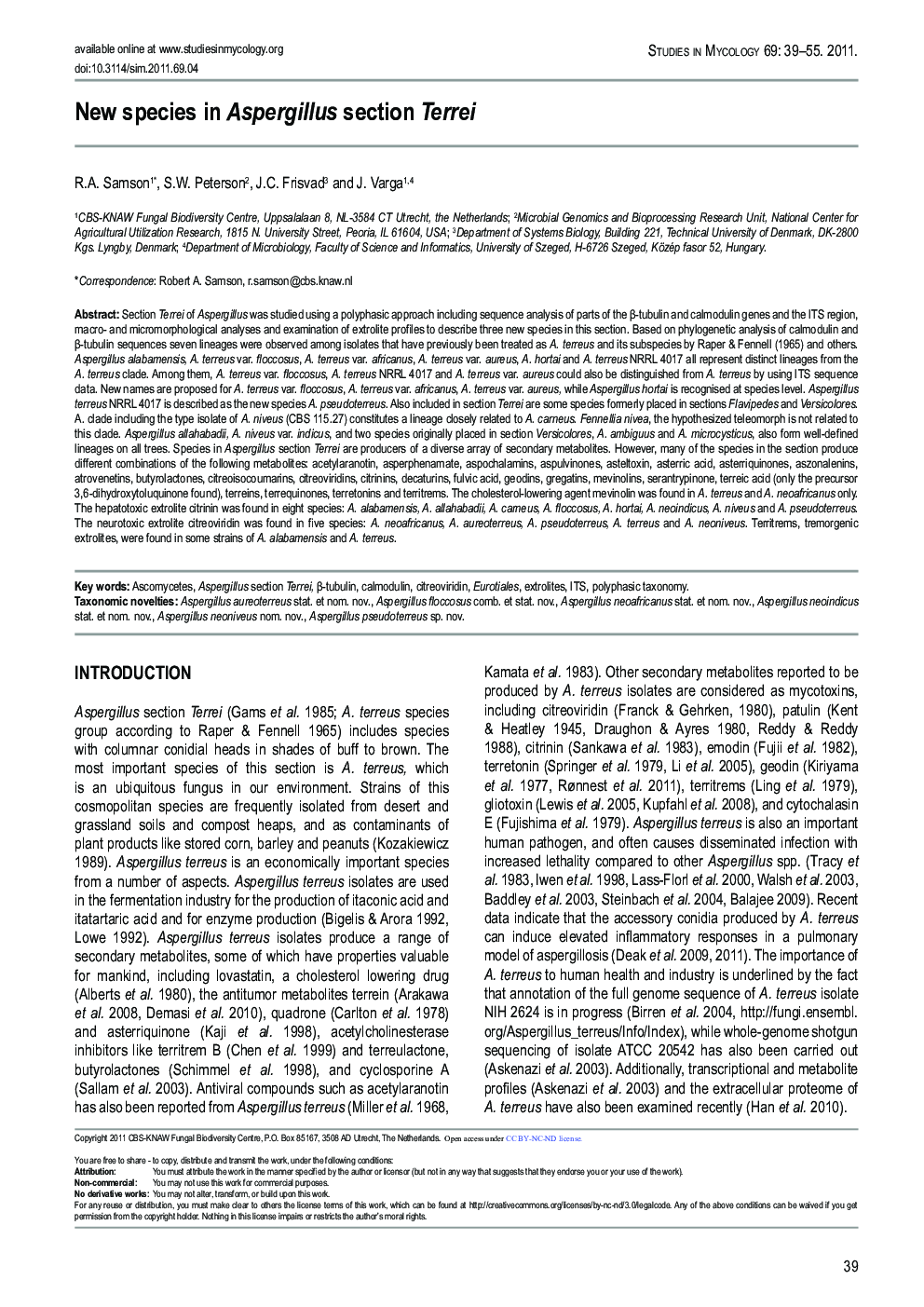عکس صفحه اول مقاله: New species in Aspergillus section Terrei New species in Aspergillus section Terrei