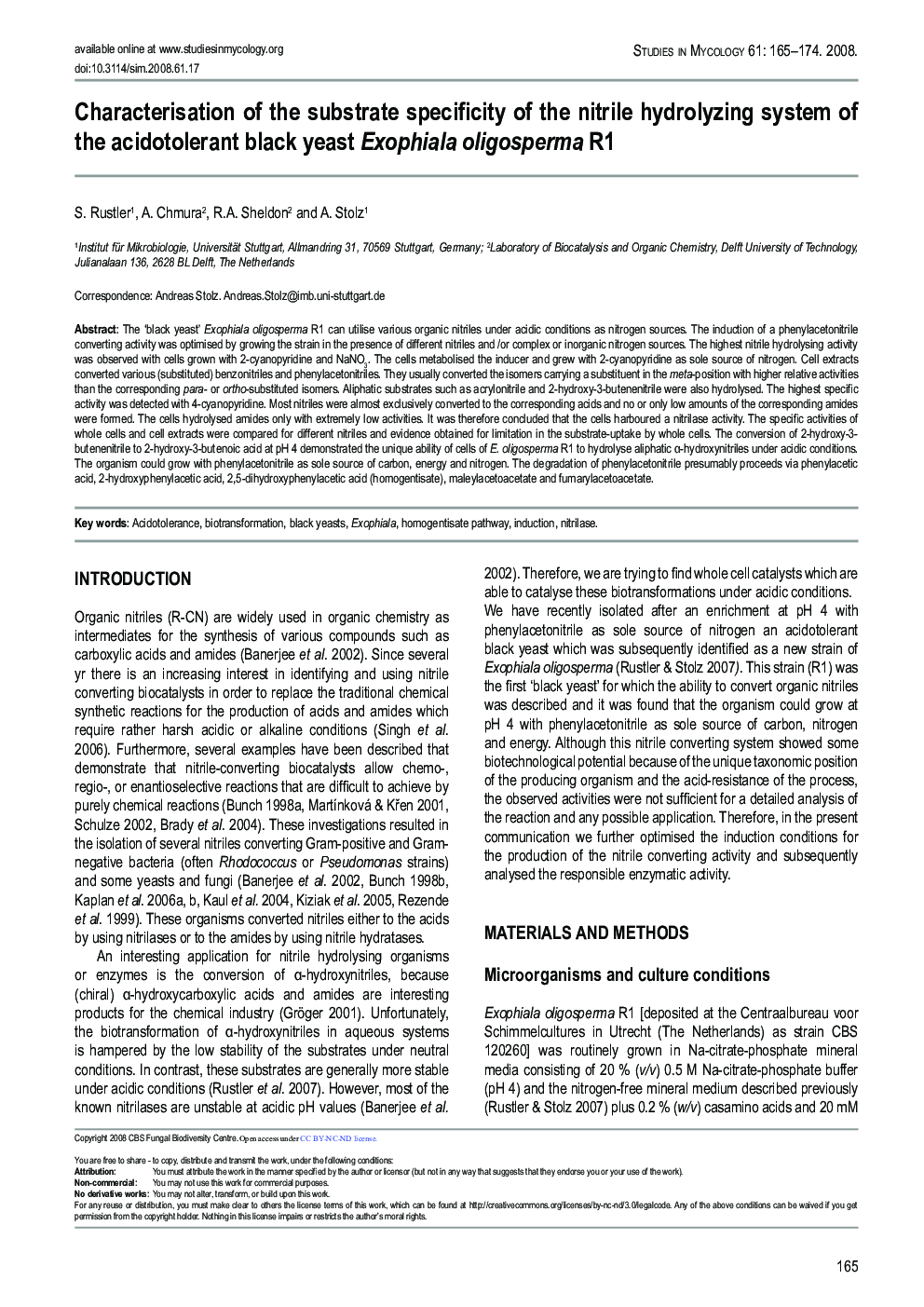 Characterisation of the substrate specificity of the nitrile hydrolyzing system of the acidotolerant black yeast Exophiala oligosperma R1 