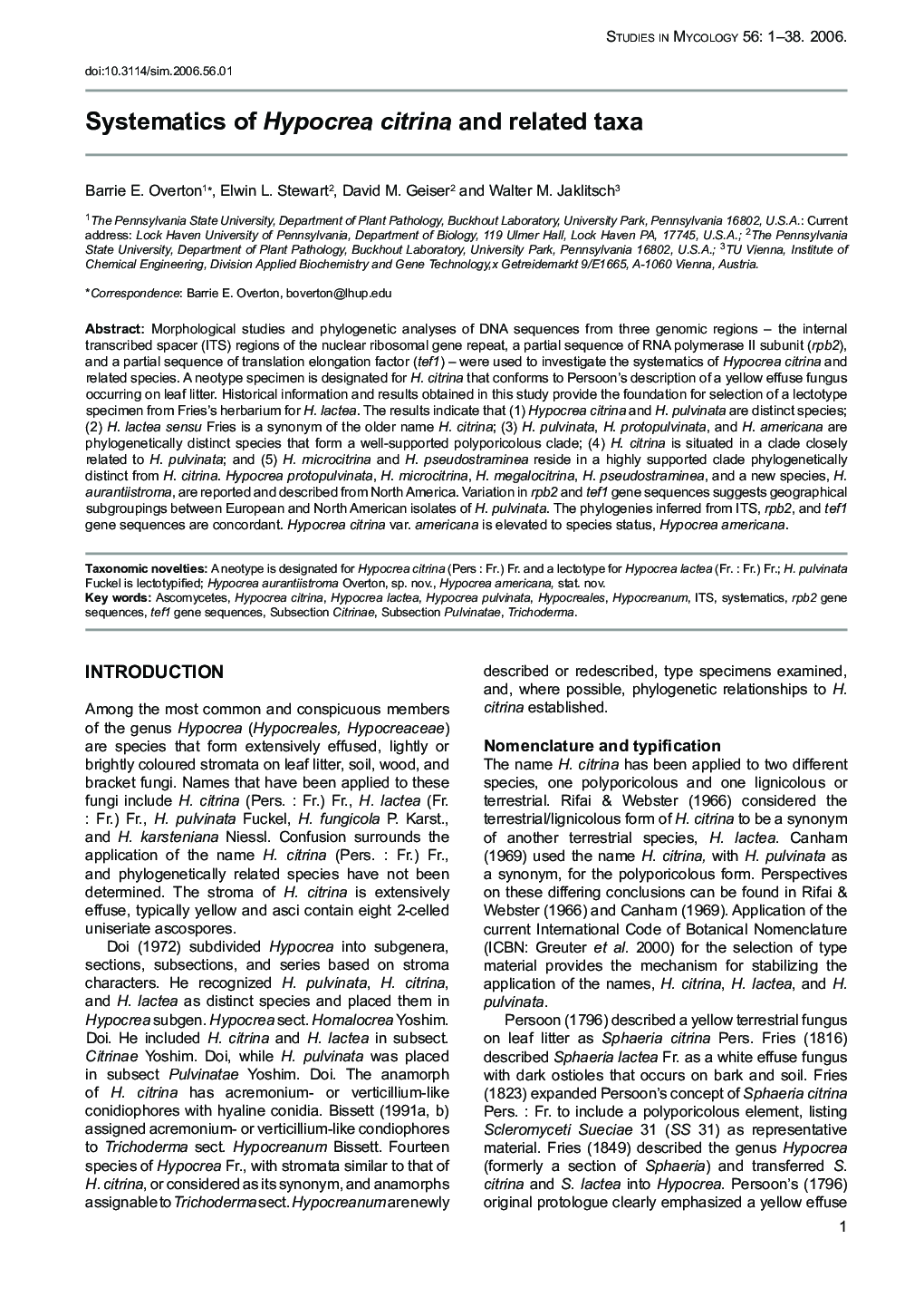Systematics of Hypocrea citrina and related taxa 