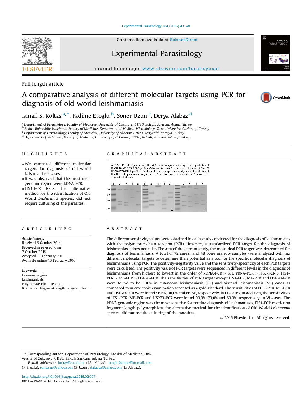 عکس صفحه اول مقاله: A comparative analysis of different molecular targets using PCR for diagnosis of old world leishmaniasis A comparative analysis of different molecular targets using PCR for diagnosis of old world leishmaniasis