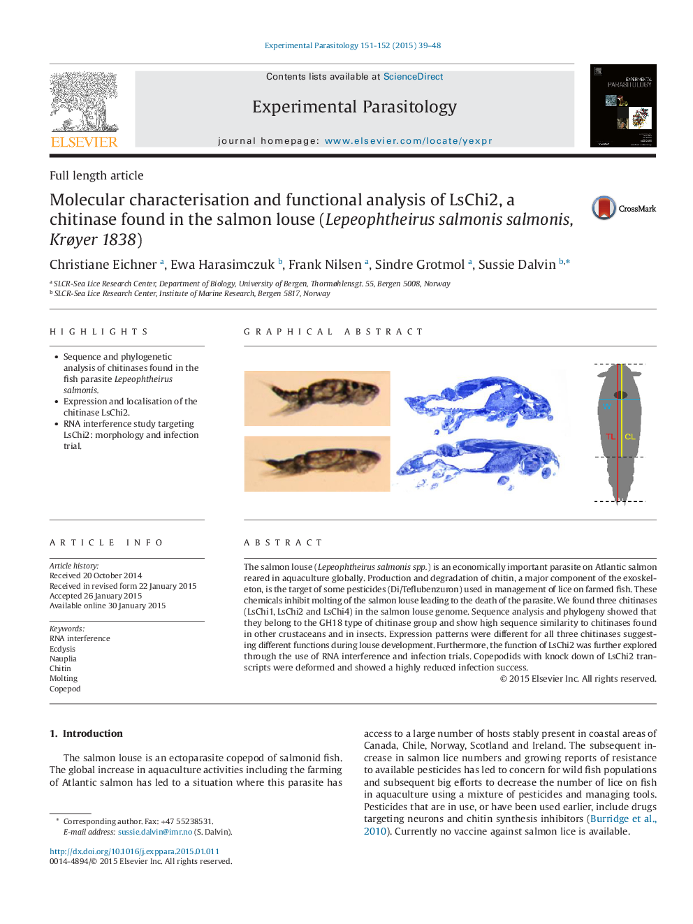 Molecular characterisation and functional analysis of LsChi2, a chitinase found in the salmon louse (Lepeophtheirus salmonis salmonis, Krøyer 1838)