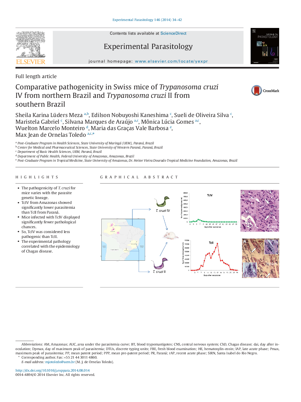 Comparative pathogenicity in Swiss mice of Trypanosoma cruzi IV from northern Brazil and Trypanosoma cruzi II from southern Brazil