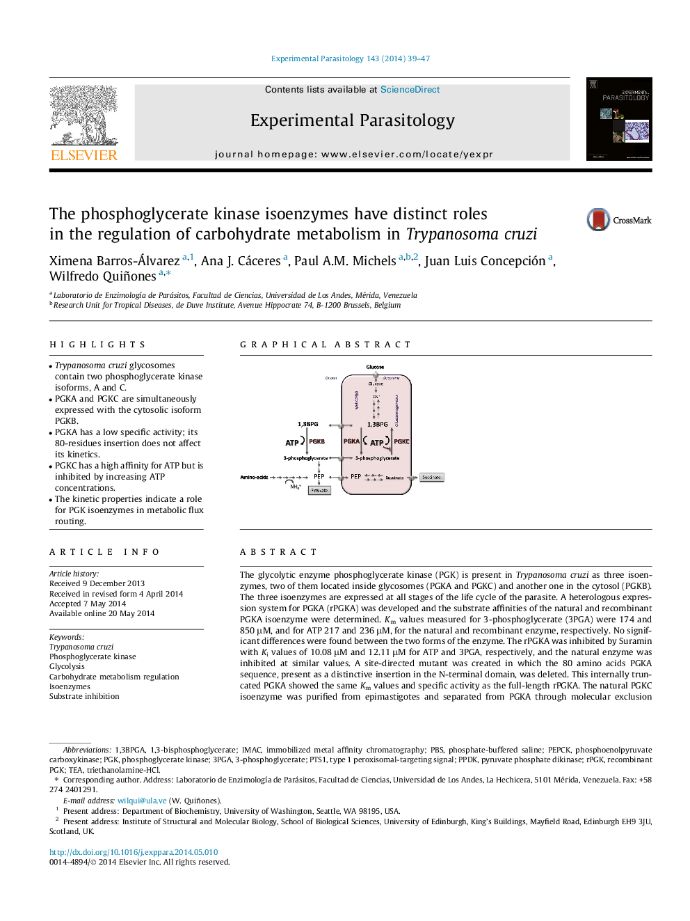 The phosphoglycerate kinase isoenzymes have distinct roles in the regulation of carbohydrate metabolism in Trypanosoma cruzi