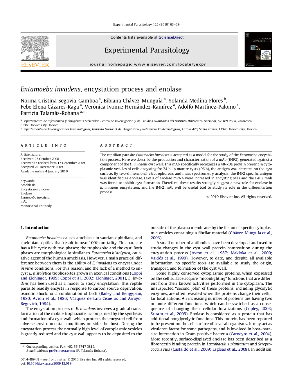 Entamoeba invadens, encystation process and enolase