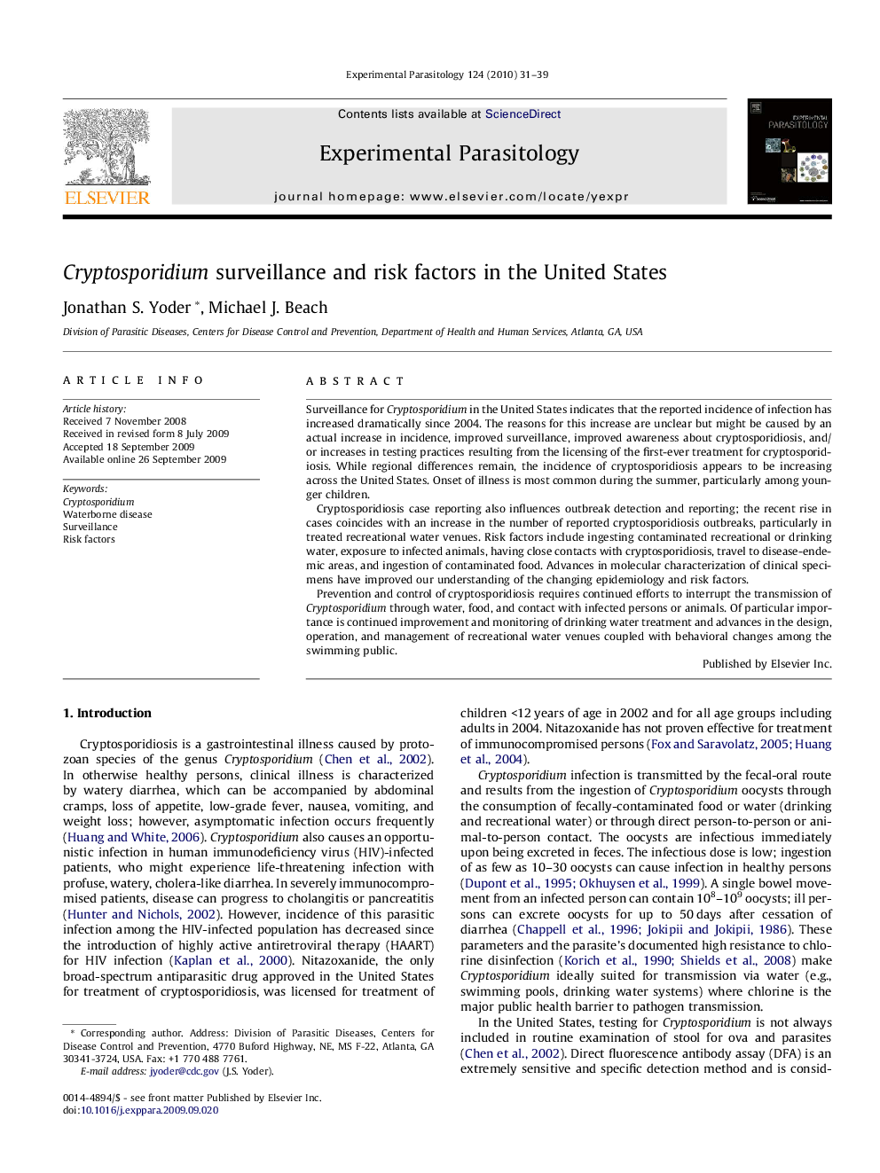 Cryptosporidium surveillance and risk factors in the United States