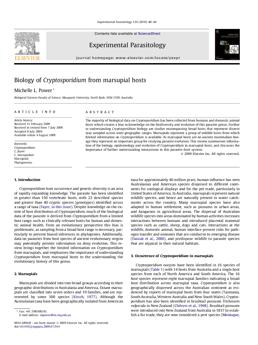 Biology of Cryptosporidium from marsupial hosts