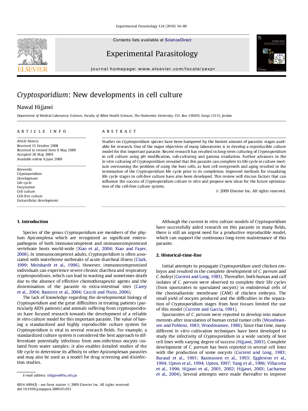 Cryptosporidium: New developments in cell culture