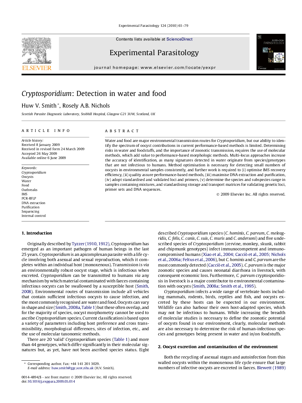 Cryptosporidium: Detection in water and food