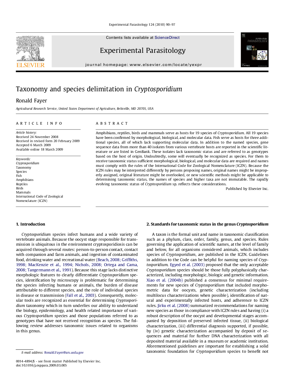 Taxonomy and species delimitation in Cryptosporidium