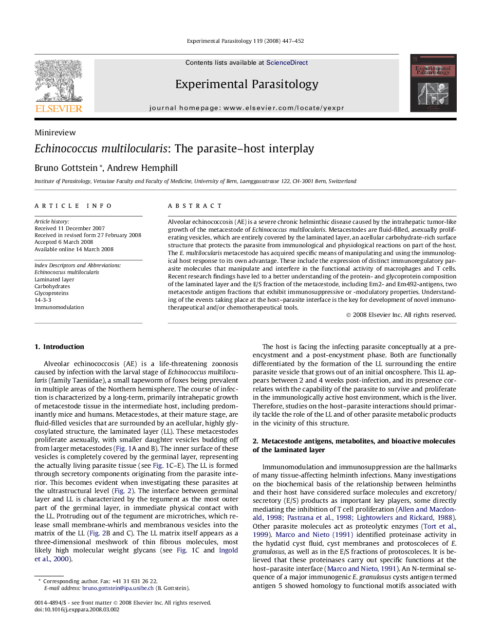 Echinococcus multilocularis: The parasite-host interplay