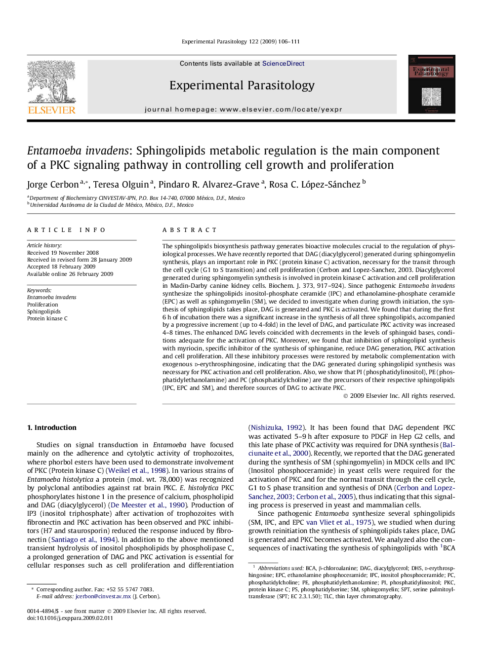 Entamoeba invadens: Sphingolipids metabolic regulation is the main component of a PKC signaling pathway in controlling cell growth and proliferation