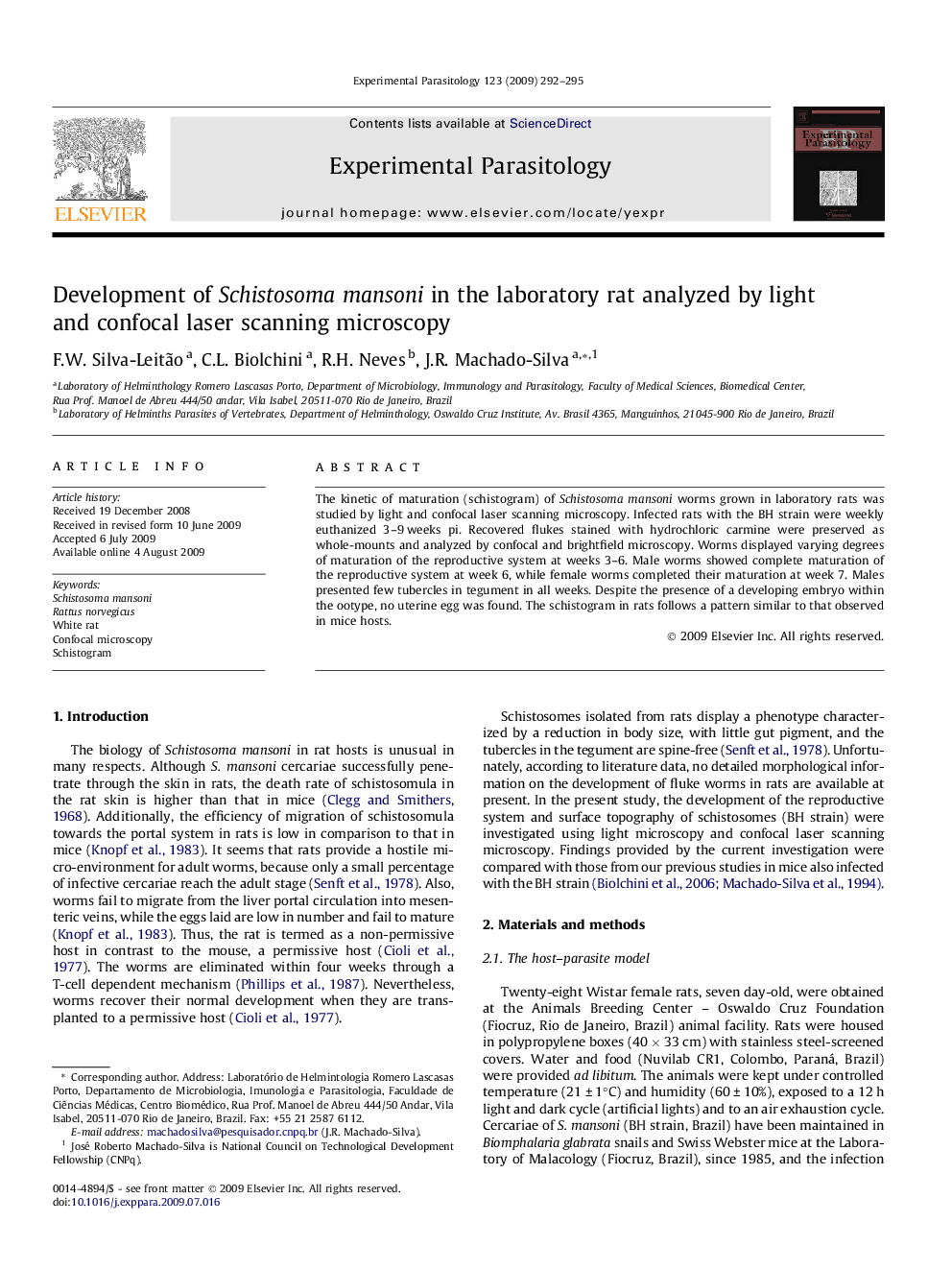 Development of Schistosoma mansoni in the laboratory rat analyzed by light and confocal laser scanning microscopy