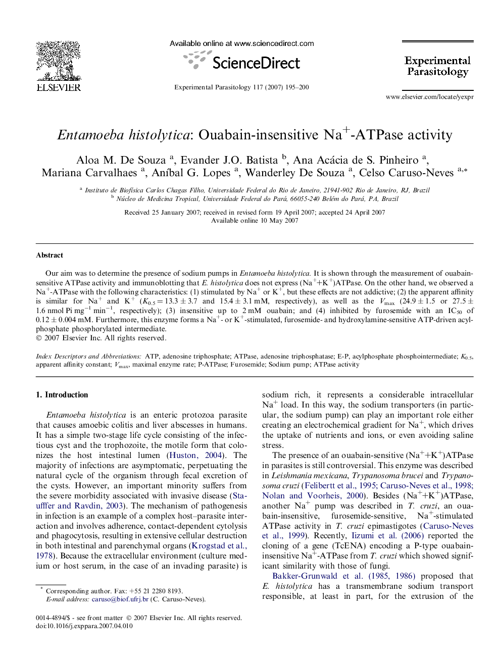 Entamoeba histolytica: Ouabain-insensitive Na+-ATPase activity