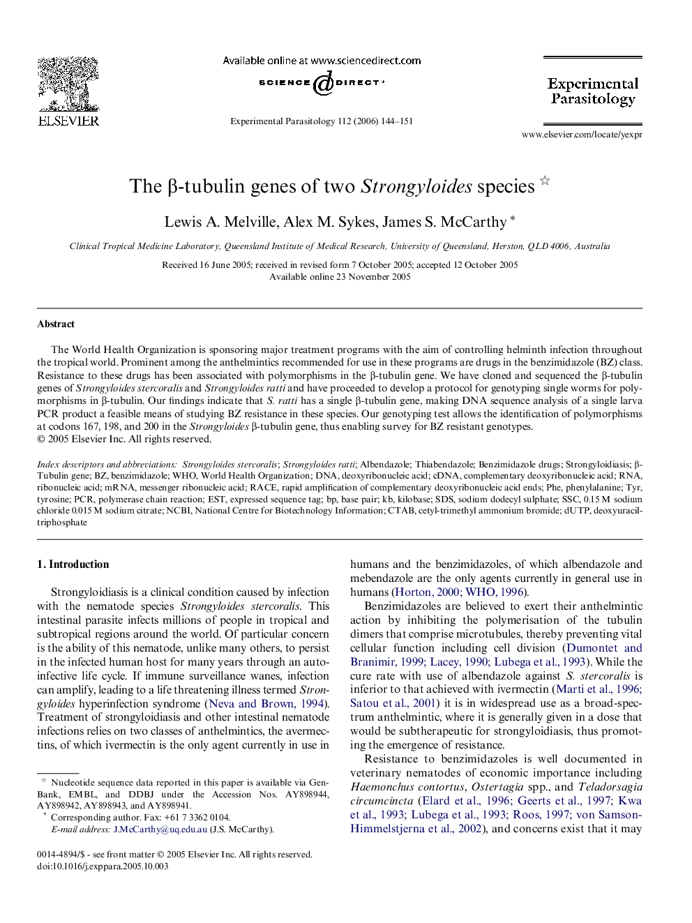 عکس صفحه اول مقاله: The β-tubulin genes of two Strongyloides species The β-tubulin genes of two Strongyloides species