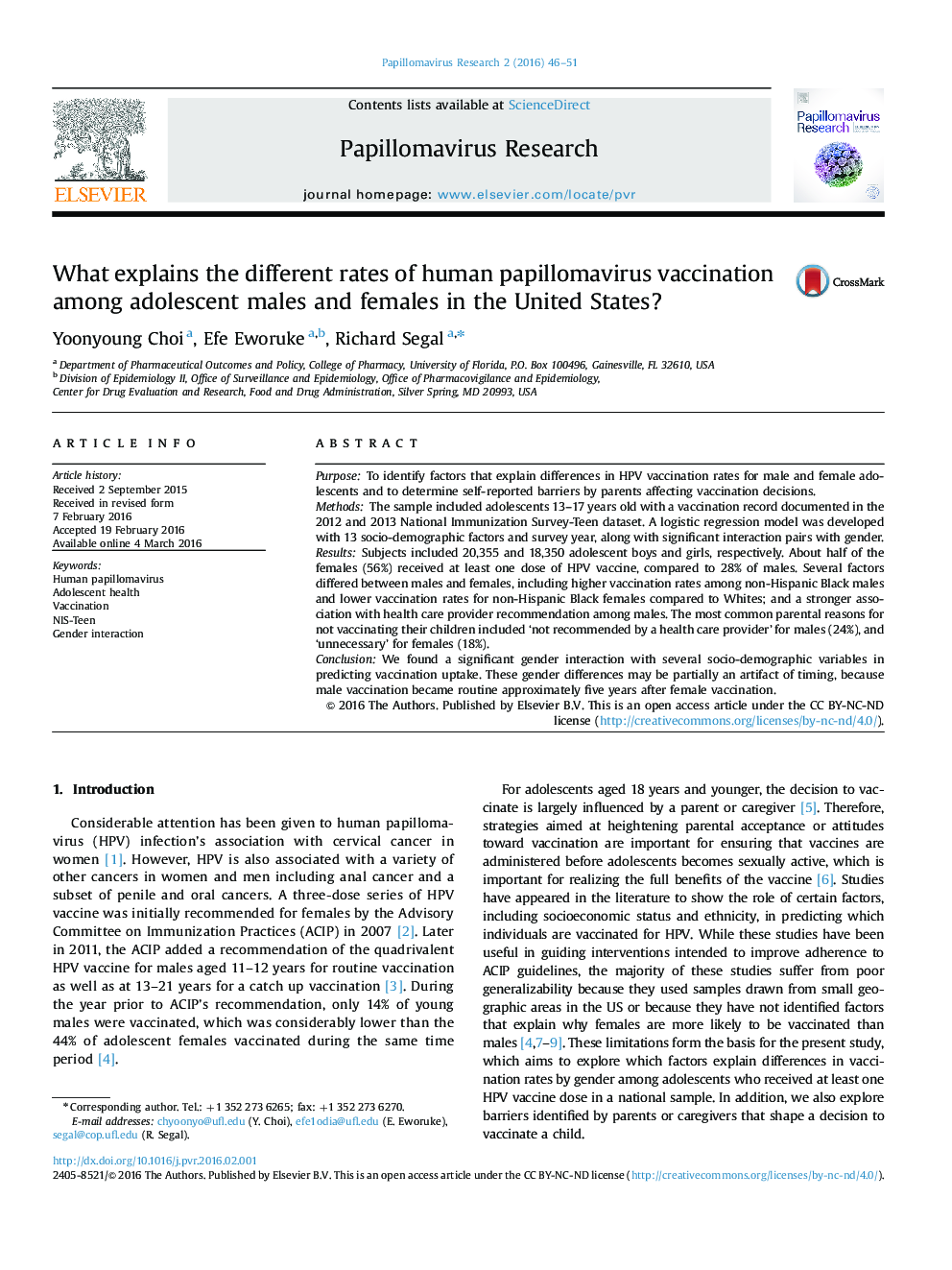 What explains the different rates of human papillomavirus vaccination among adolescent males and females in the United States?