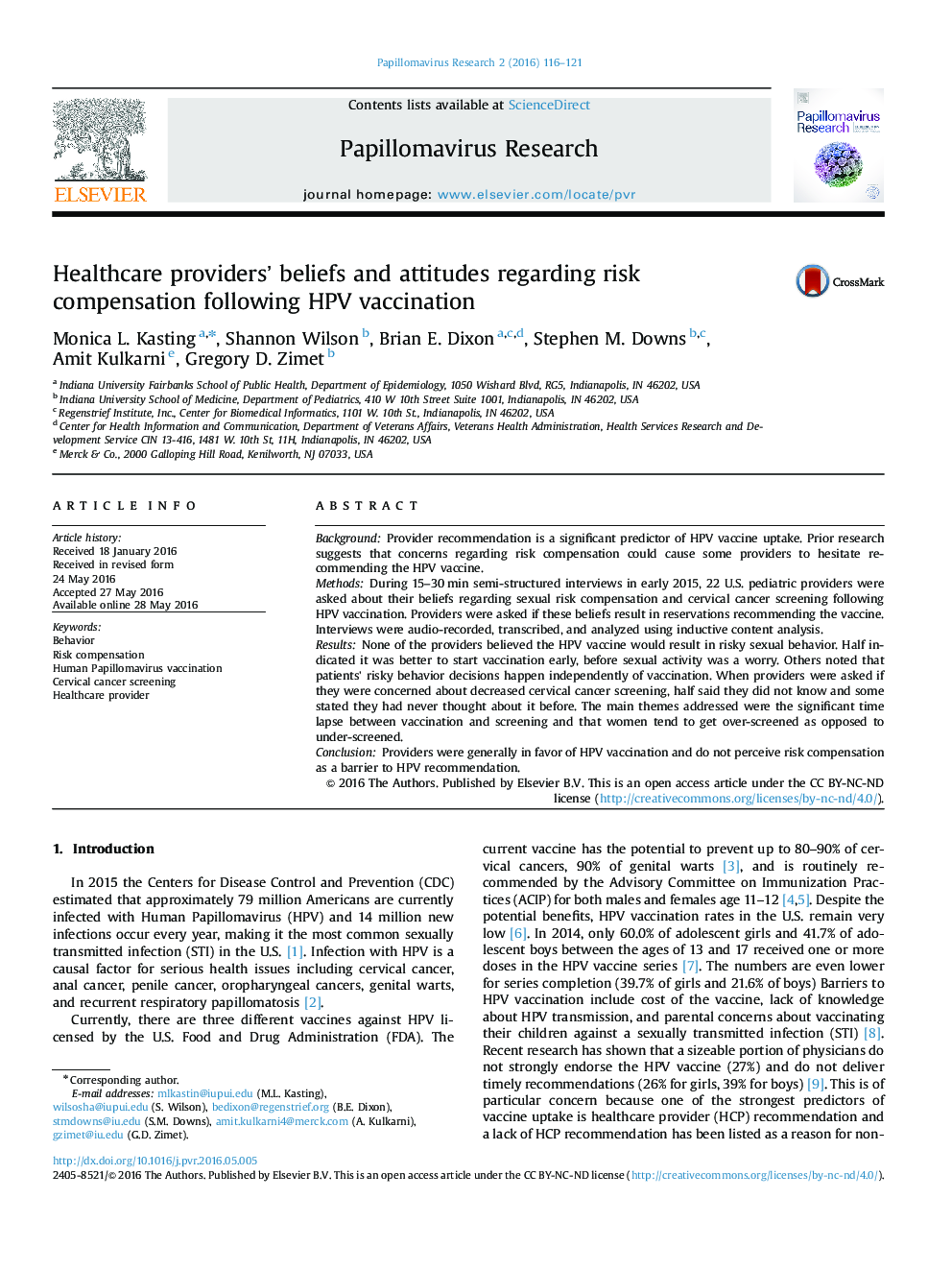 Healthcare providers’ beliefs and attitudes regarding risk compensation following HPV vaccination