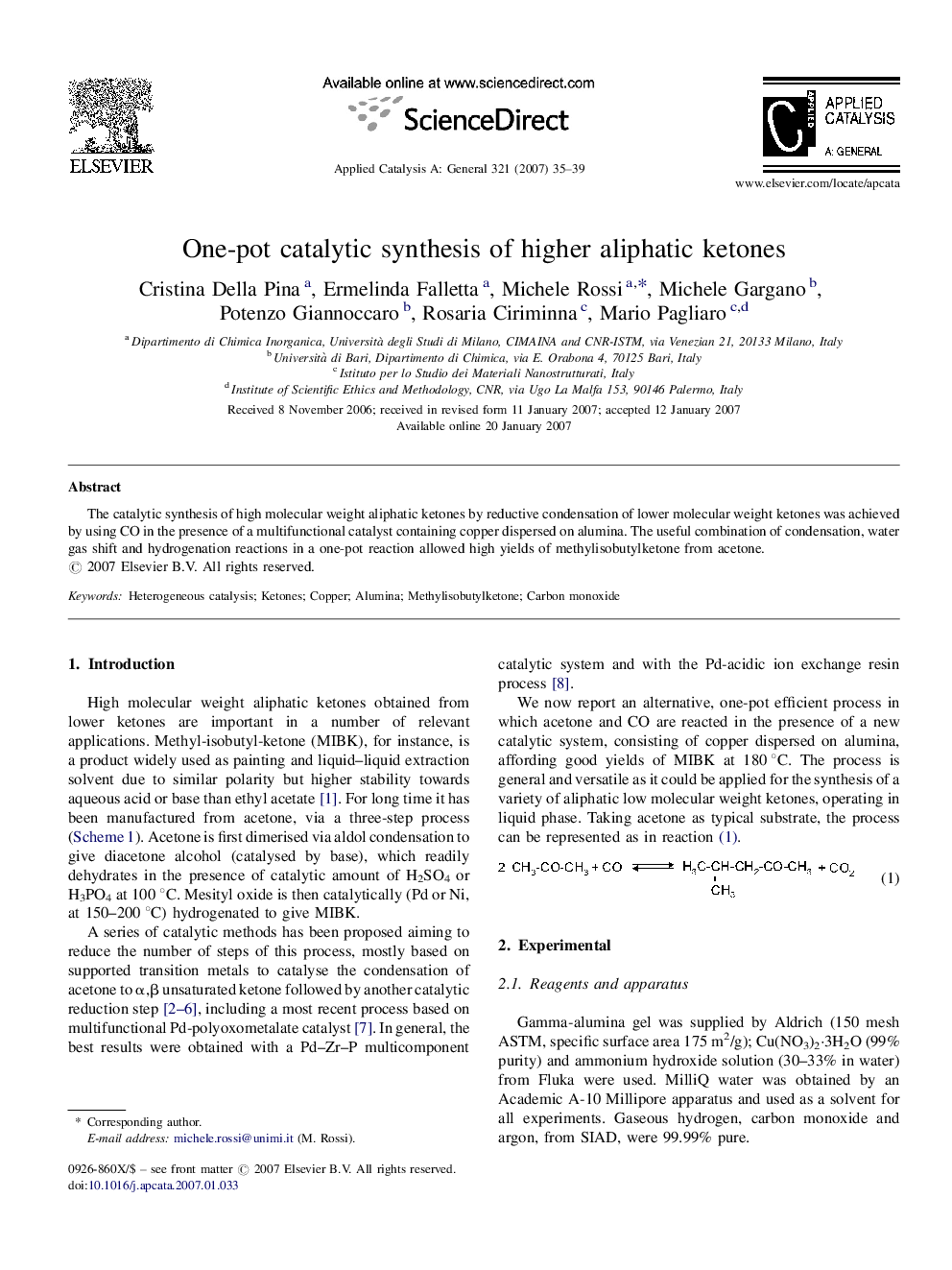 One-pot catalytic synthesis of higher aliphatic ketones