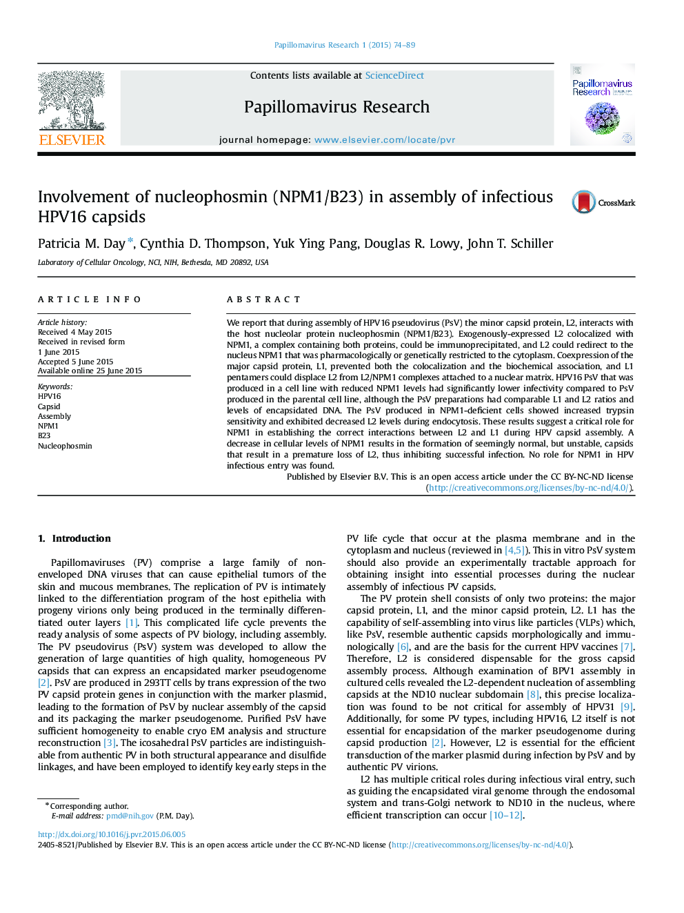 Involvement of nucleophosmin (NPM1/B23) in assembly of infectious HPV16 capsids