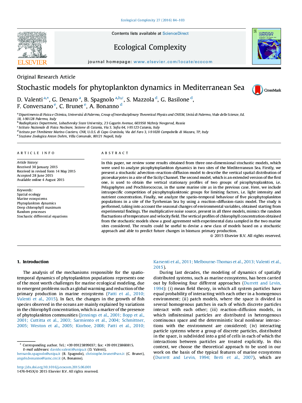 مدل های تصادفی برای پویایی های فیتوپلانکتون در دریای مدیترانه