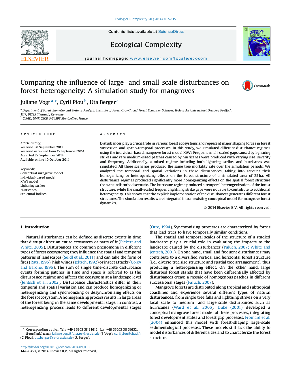 مقایسه تاثیر اختلالات بزرگ و کوچک بر ناهمگنی جنگل: مطالعه شبیه سازی برای مانگرو 