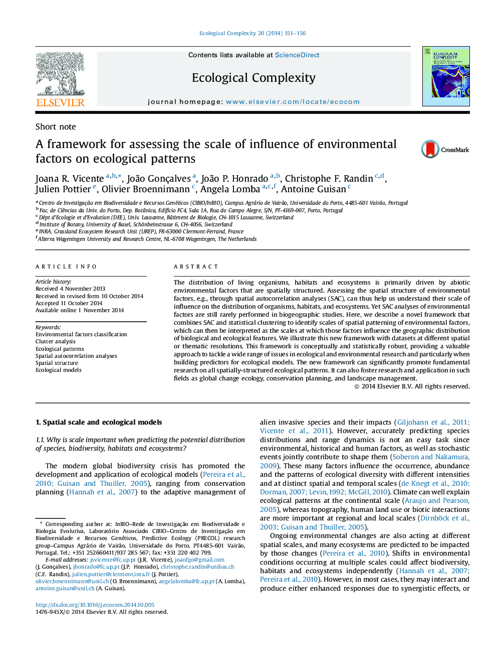 A framework for assessing the scale of influence of environmental factors on ecological patterns