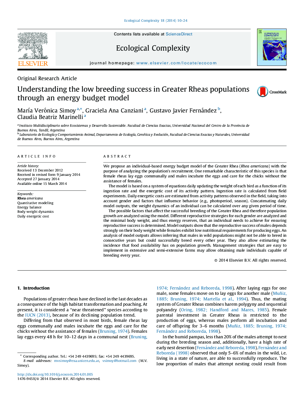 Understanding the low breeding success in Greater Rheas populations through an energy budget model