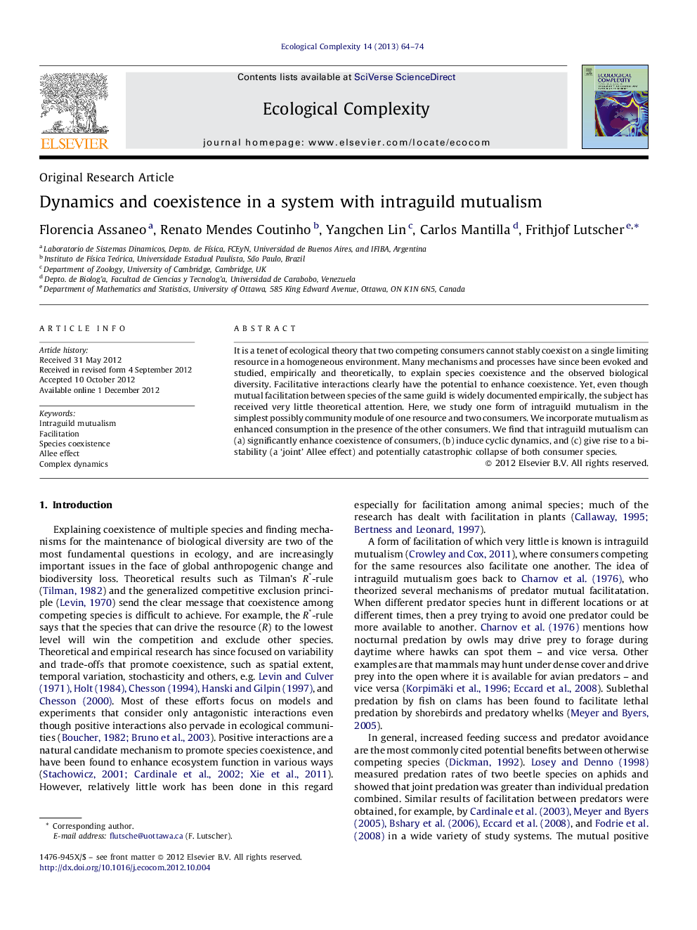 Dynamics and coexistence in a system with intraguild mutualism