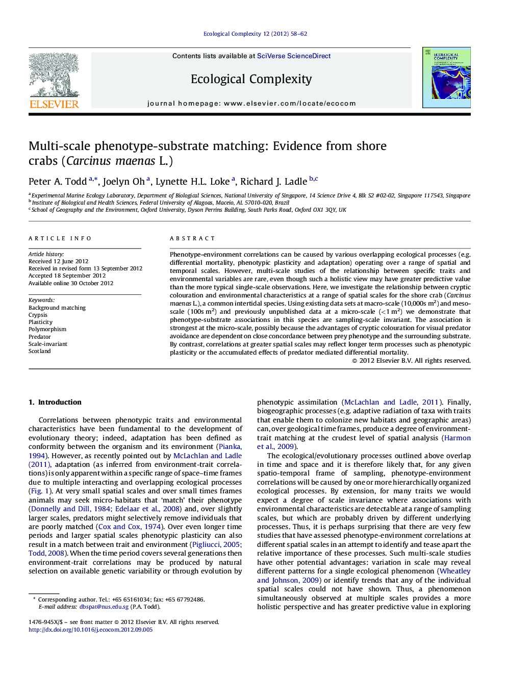 Multi-scale phenotype-substrate matching: Evidence from shore crabs (Carcinus maenas L.)