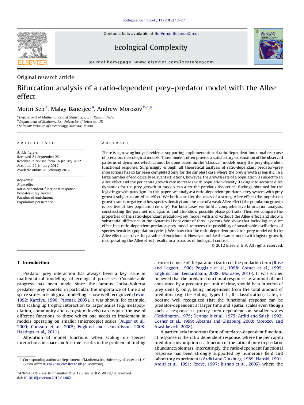 Bifurcation analysis of a ratio-dependent prey-predator model with the Allee effect