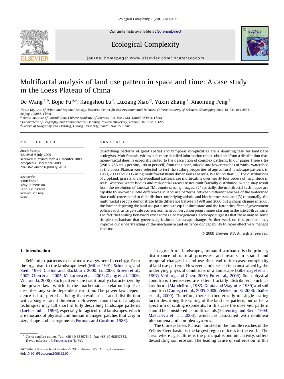 Multifractal analysis of land use pattern in space and time: A case study in the Loess Plateau of China