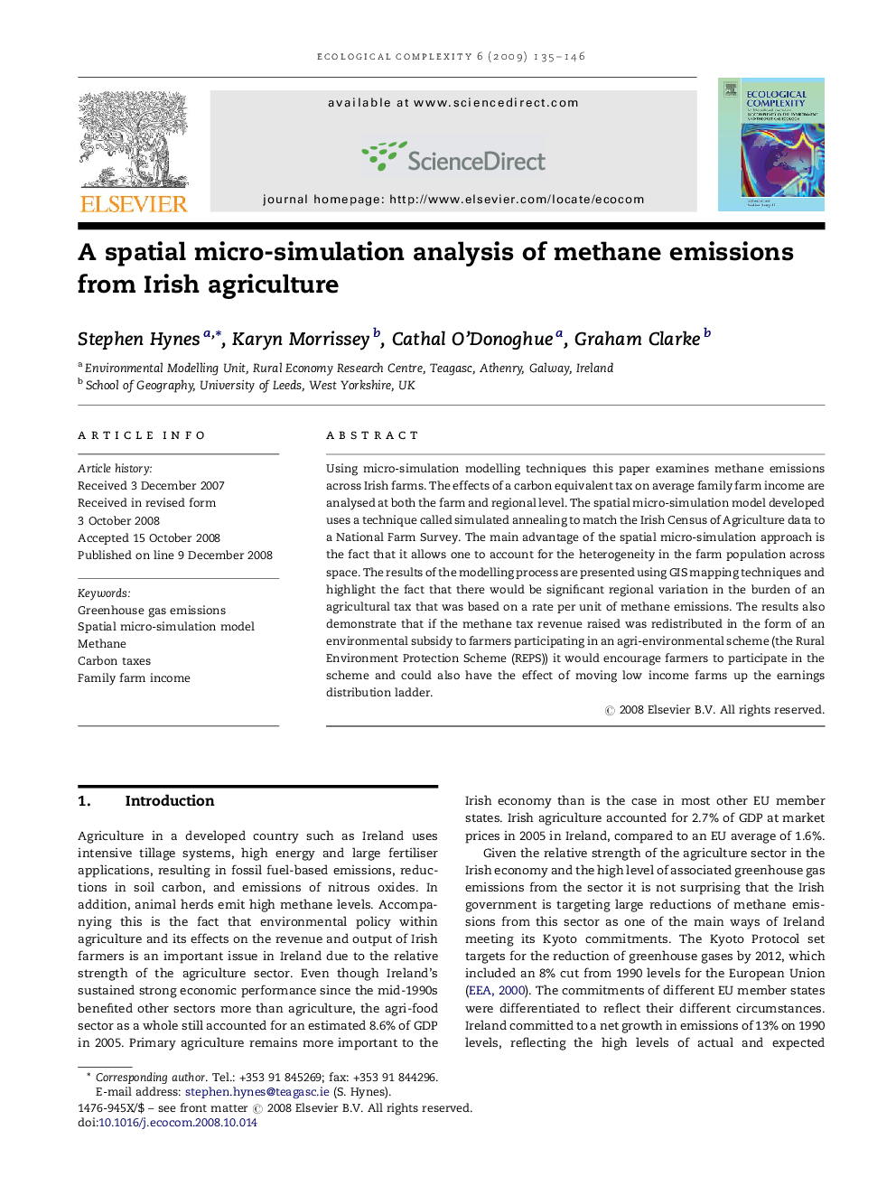 A spatial micro-simulation analysis of methane emissions from Irish agriculture