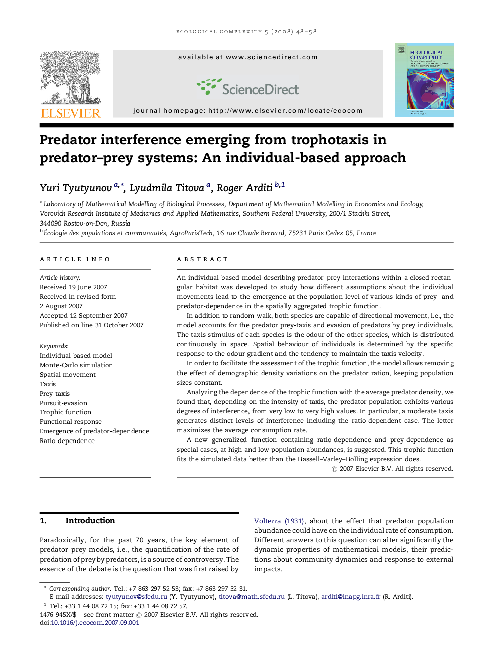 Predator interference emerging from trophotaxis in predator–prey systems: An individual-based approach