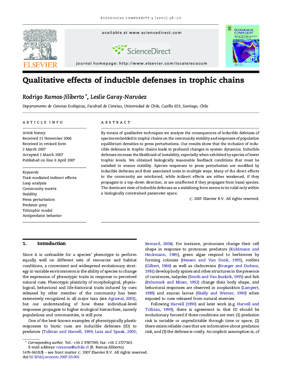 Qualitative effects of inducible defenses in trophic chains