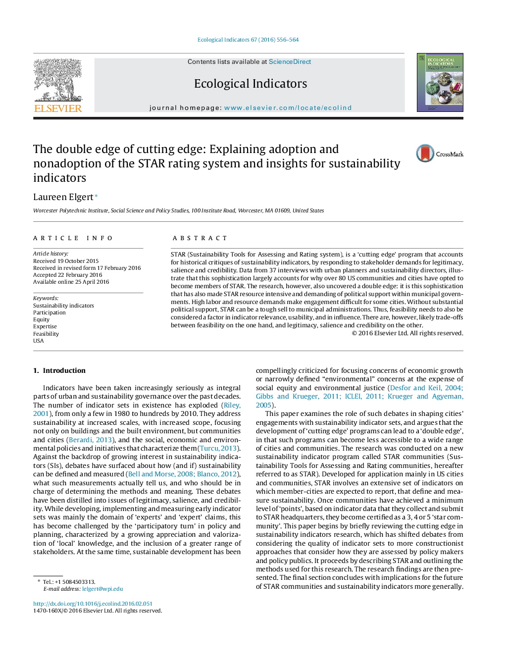 The double edge of cutting edge: Explaining adoption and nonadoption of the STAR rating system and insights for sustainability indicators