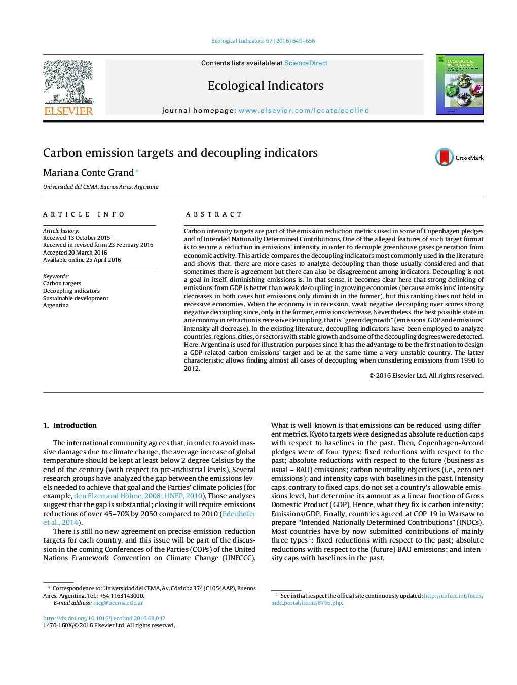 Carbon emission targets and decoupling indicators