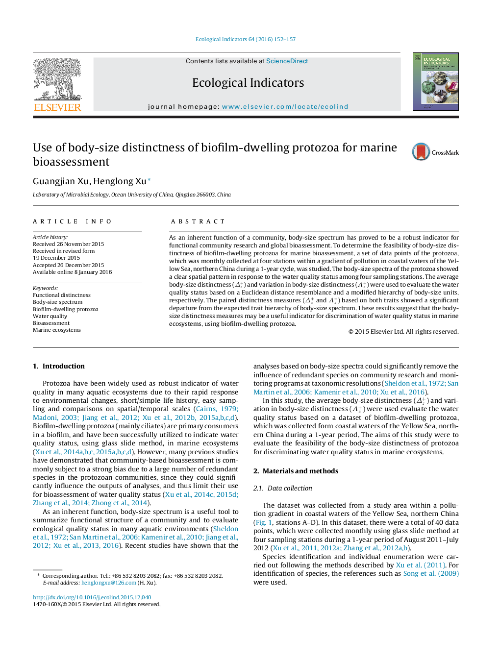 Use of body-size distinctness of biofilm-dwelling protozoa for marine bioassessment