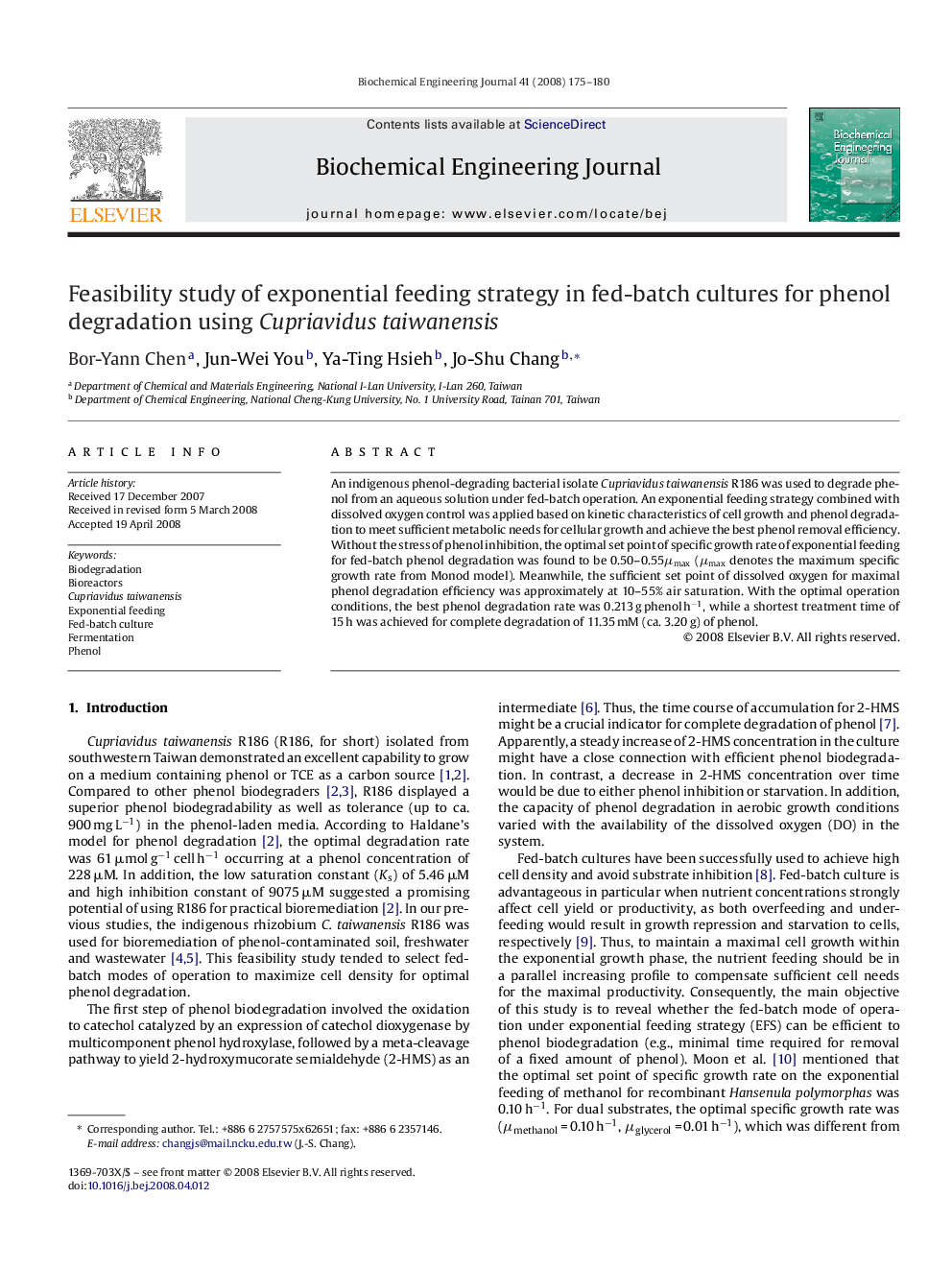 Feasibility study of exponential feeding strategy in fed-batch cultures for phenol degradation using Cupriavidus taiwanensis