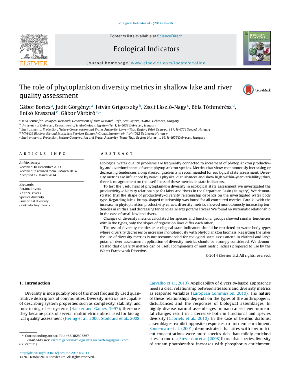 The role of phytoplankton diversity metrics in shallow lake and river quality assessment