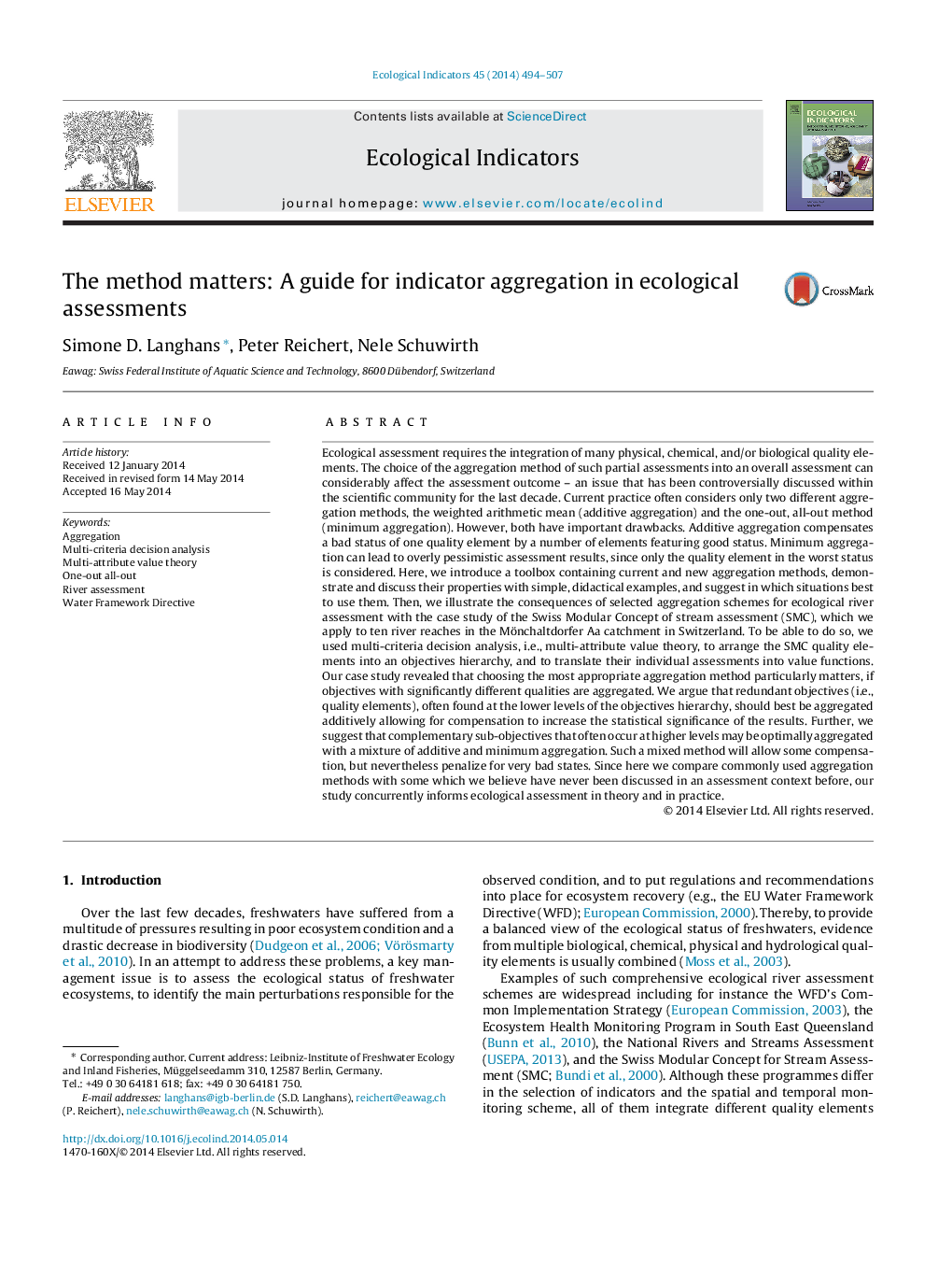 The method matters: A guide for indicator aggregation in ecological assessments