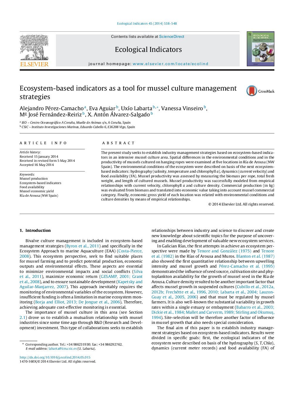 Ecosystem-based indicators as a tool for mussel culture management strategies