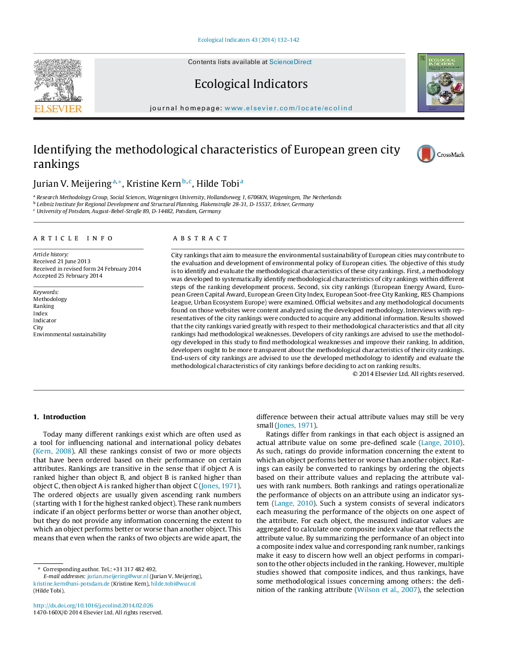 Identifying the methodological characteristics of European green city rankings