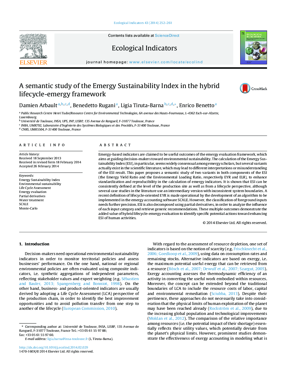 A semantic study of the Emergy Sustainability Index in the hybrid lifecycle-emergy framework