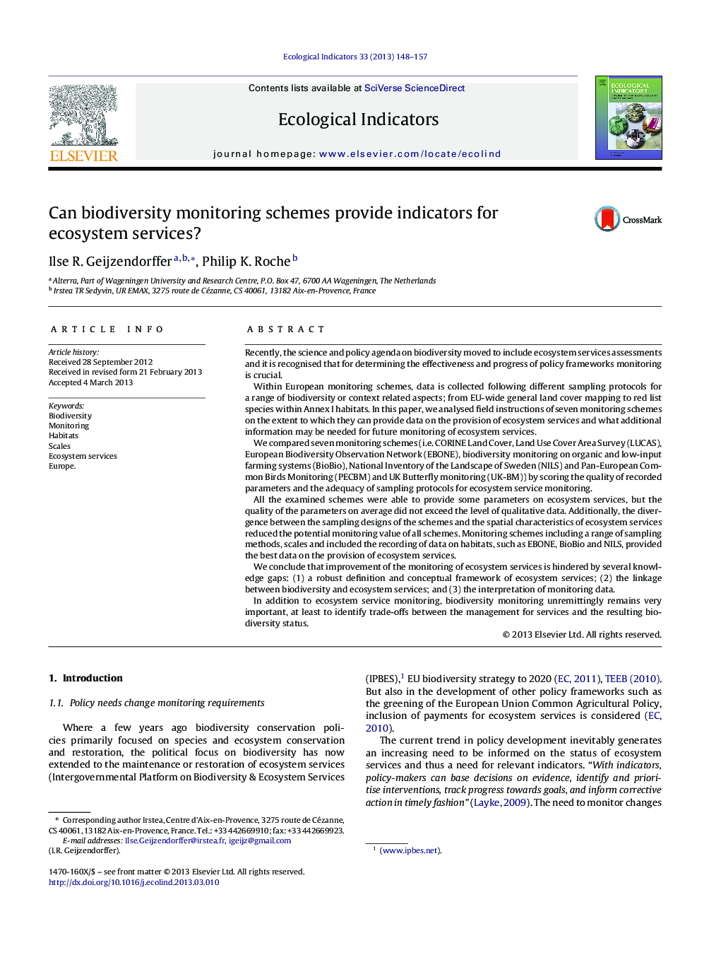 Can biodiversity monitoring schemes provide indicators for ecosystem services?