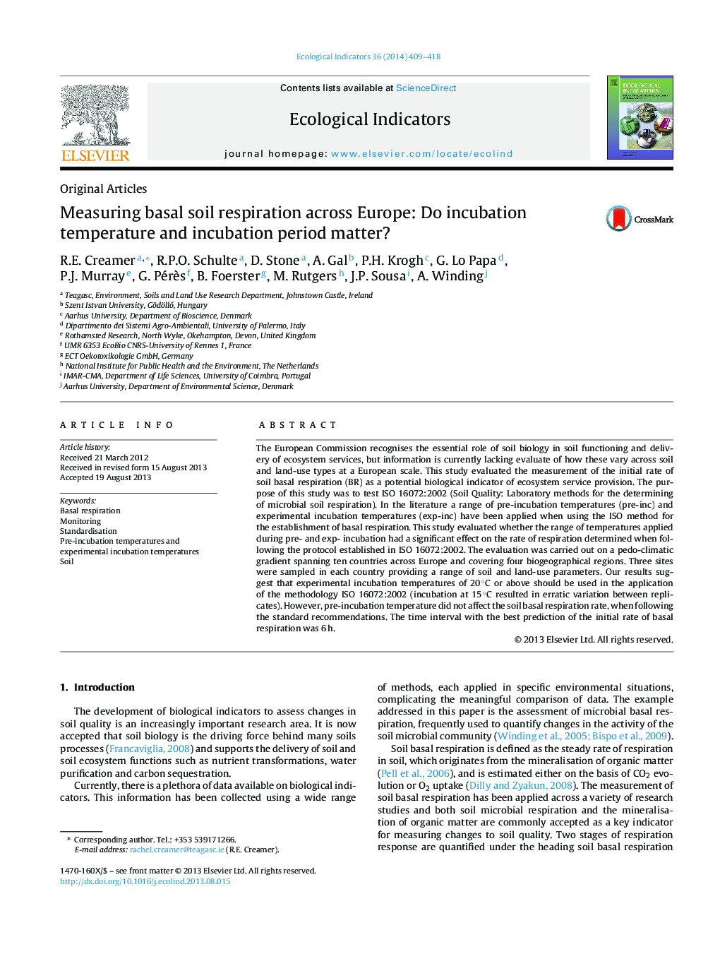 Measuring basal soil respiration across Europe: Do incubation temperature and incubation period matter?