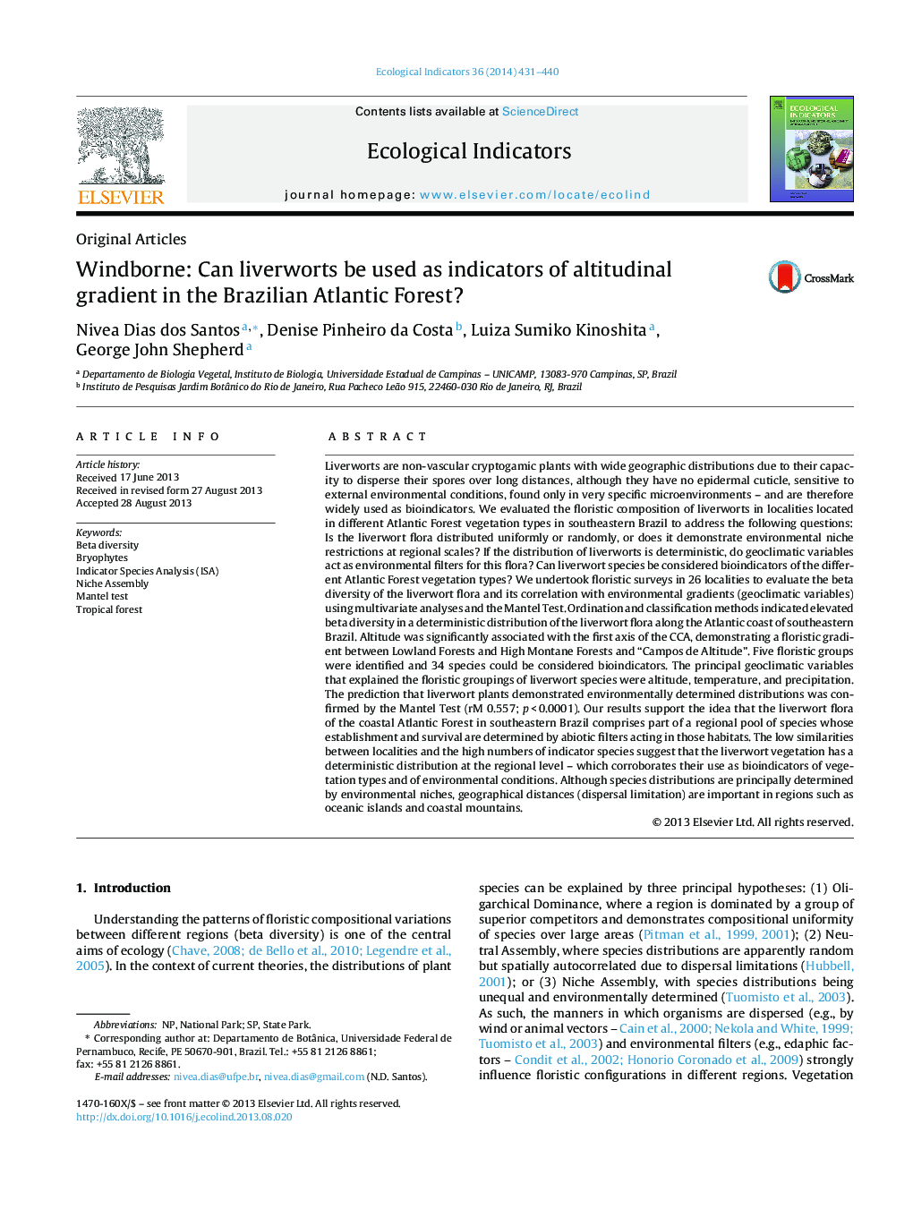 Windborne: Can liverworts be used as indicators of altitudinal gradient in the Brazilian Atlantic Forest?